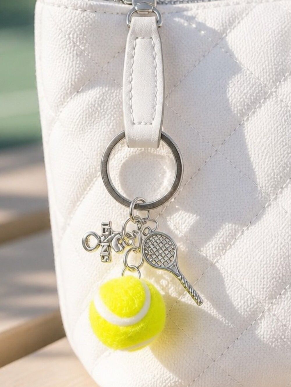 Tennis Ball Keychain Charm Mini Racket I Love Tennis Sport Accessory Keyring